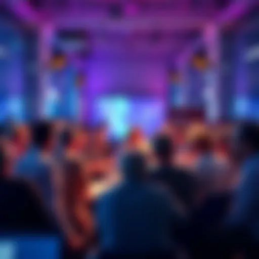 A diverse group of people engaging in a lively debate about achievements and societal expectations in a modern setting.
