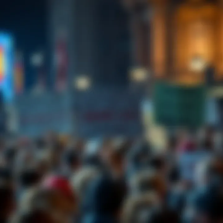 A crowd of people holding signs expressing anger over social problems