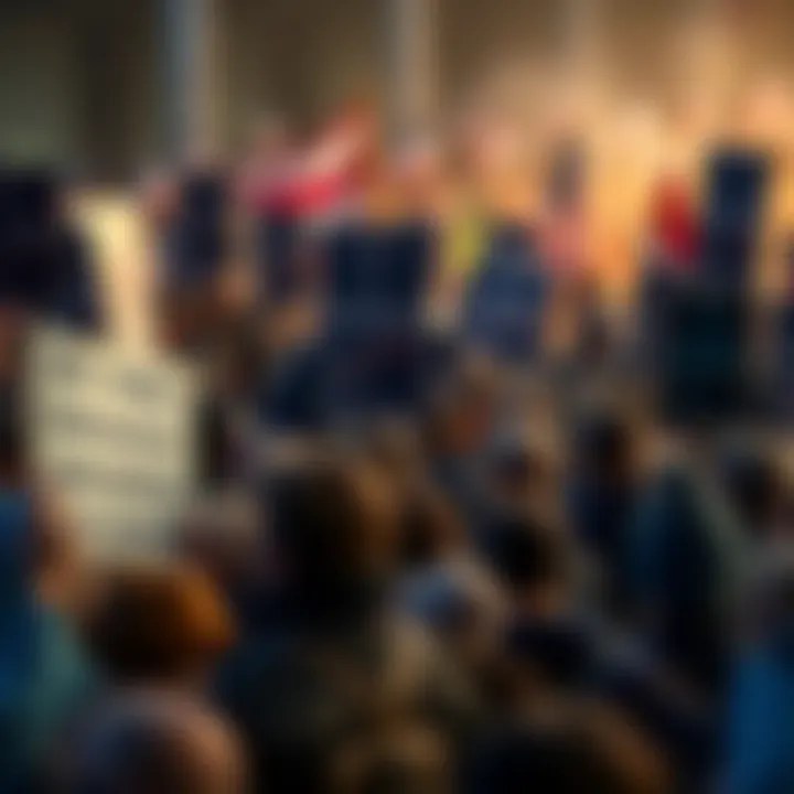 Public Reaction to Edwards Crowd expressing strong opinions about Edwards with signs and banners, showing a divided community.