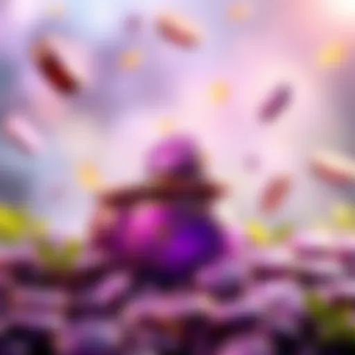 A visual showing purple coins and symbols for wild bonuses in the game Fortune Pots, illustrating the theme of activating bonuses.