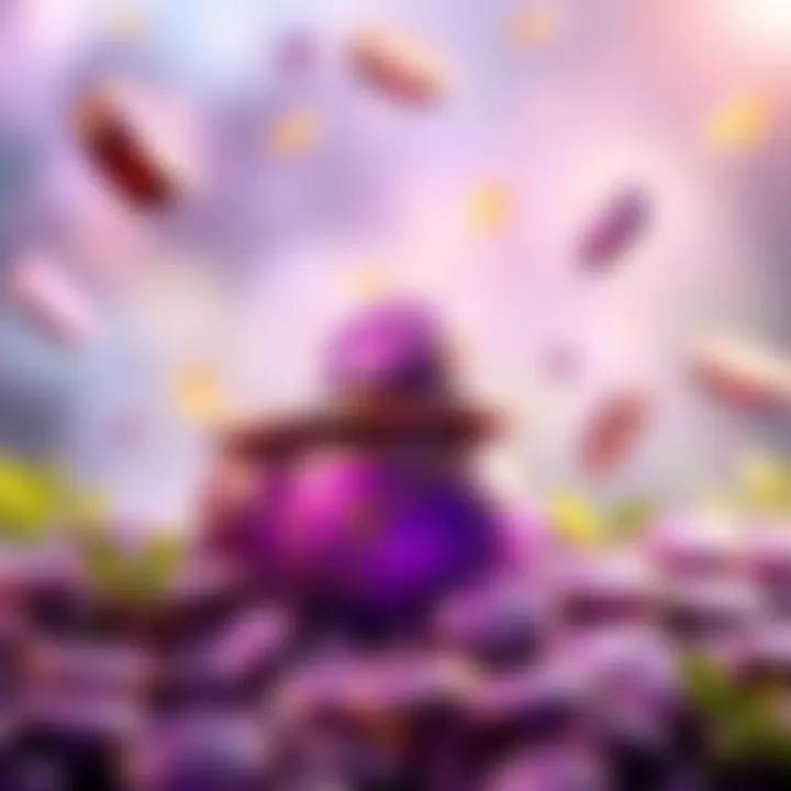 A visual showing purple coins and symbols for wild bonuses in the game Fortune Pots, illustrating the theme of activating bonuses.