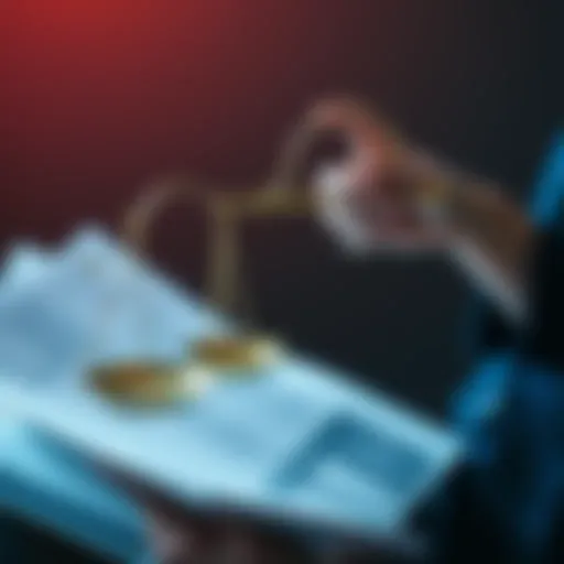 A person holding a scale symbolizing justice while looking at legal documents, representing legal questions and implications.
