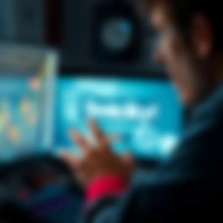 A person looking at a tempting offer on a computer screen, showing signs of doubt and caution.