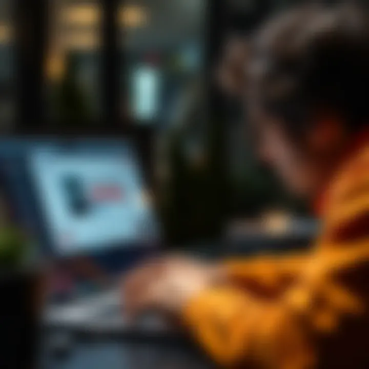 Questions about Legitimacy A person looking at a suspicious online offer on a laptop, considering its authenticity.