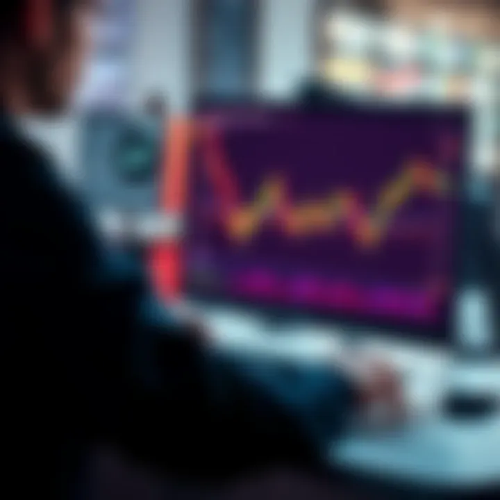 A person looking at a stock chart on a computer, making a fast investment decision, with a sense of urgency.
