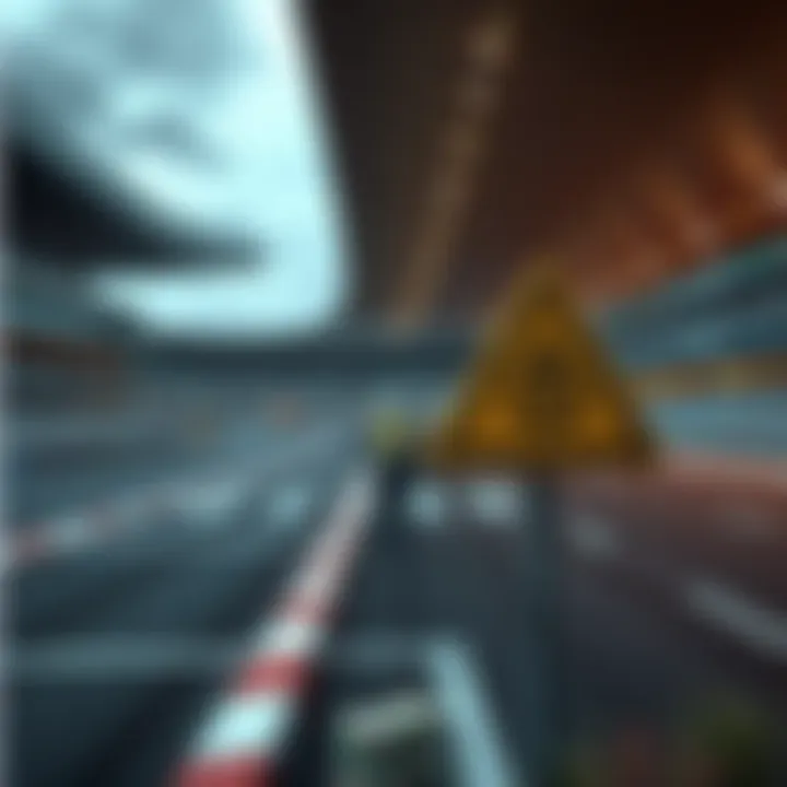 A race track scene featuring a warning sign about mental health awareness, highlighting the serious issue of suicide related to gambling.