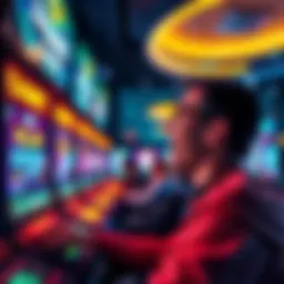 A person enjoying a game at Rainbet crypto casino with bright lights and graphics, showing excitement and engagement.