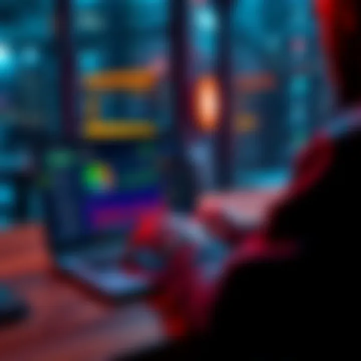 Rainbet Access Challenges in the USA A person using a laptop with a VPN interface, discussing Rainbet access issues and cryptocurrency withdrawals