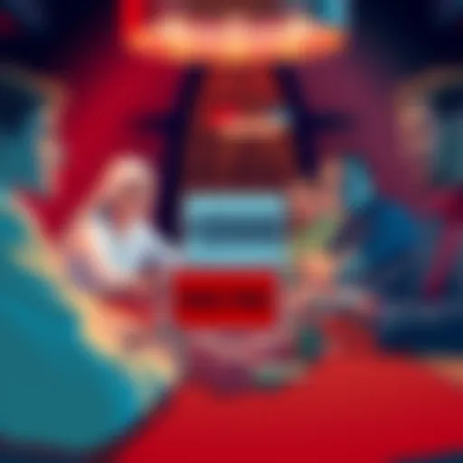 Illustration showing people playing poker at a table with a monthly subscription sign, symbolizing a rake-free poker site model