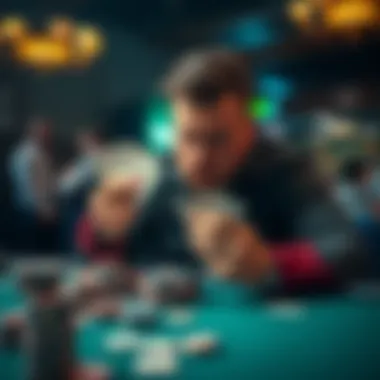 Rampage's Poker Loss A worried poker player reacting to a significant loss at the table while holding cards and chips.