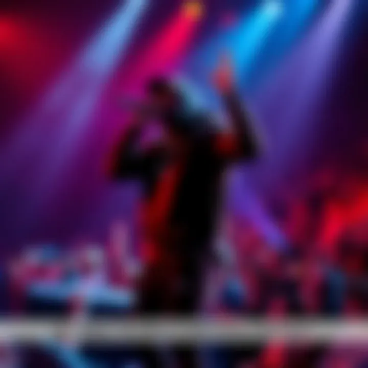 A rapper engaging with the crowd during a live performance, showcasing energy and charisma