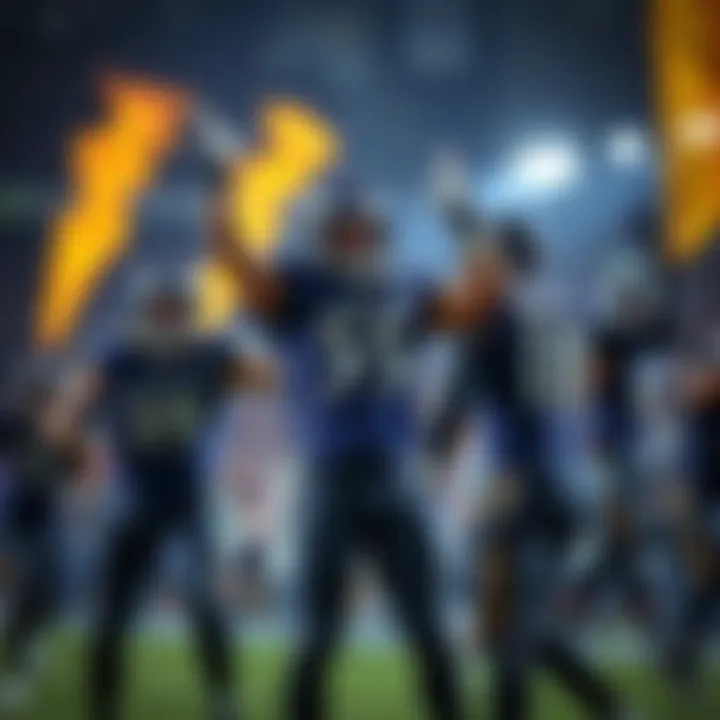 Ravens celebrate after scoring points Ravens players cheer and celebrate after scoring important points during a game