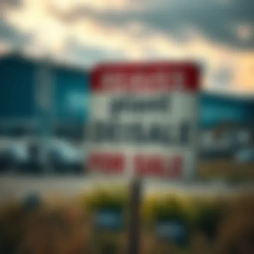 A sign indicating Reaves is for sale with a community in the background looking concerned