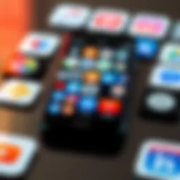 A collage of various app icons and website logos on an iPhone screen.