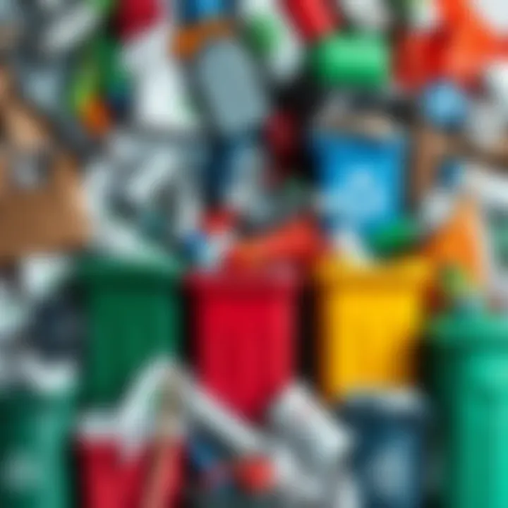 A collage of recycling bins filled with various materials like paper, plastic, and metal, showcasing recent advancements in the recycling industry.