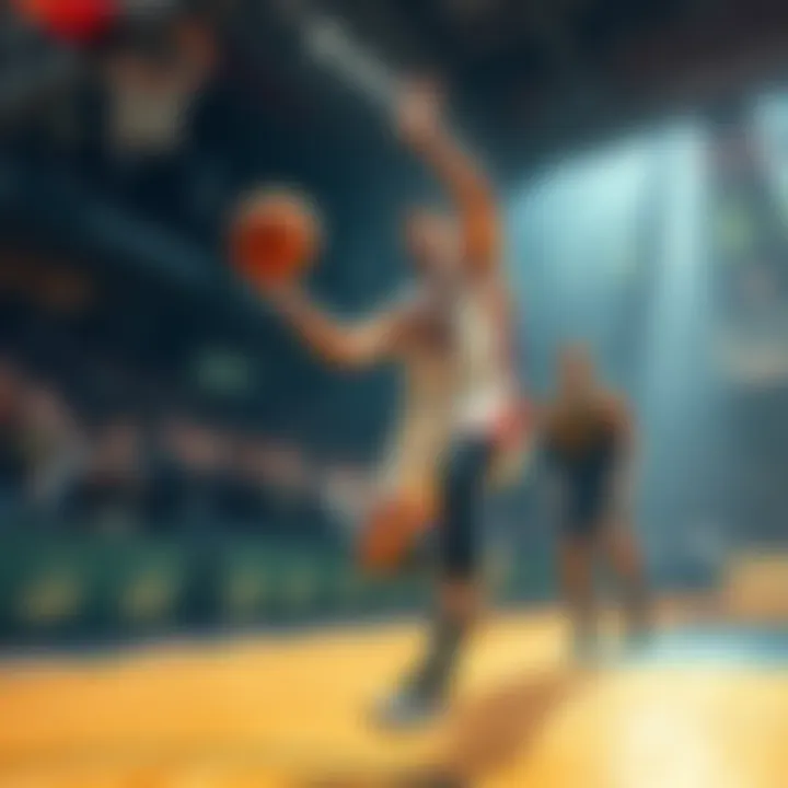 Reed Sheppard playing basketball, showcasing his skills during a game, surrounded by cheering fans and intense competition