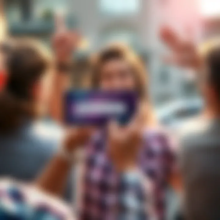 A person holding a phone displaying a referral code and celebrating with friends, symbolizing using a referral code for a bonus