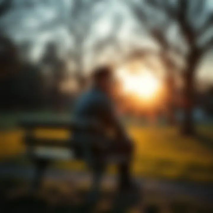 A person sitting on a park bench, looking thoughtful, with trees in the background, symbolizing contemplation of life's decisions.