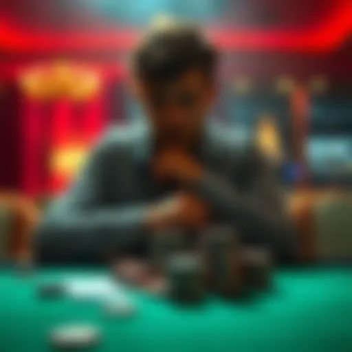 A person sits alone with a thoughtful expression, looking at gambling chips and a betting slip on the table, symbolizing the emotional weight of giving up gambling.