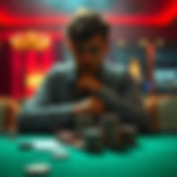 A person sits alone with a thoughtful expression, looking at gambling chips and a betting slip on the table, symbolizing the emotional weight of giving up gambling.