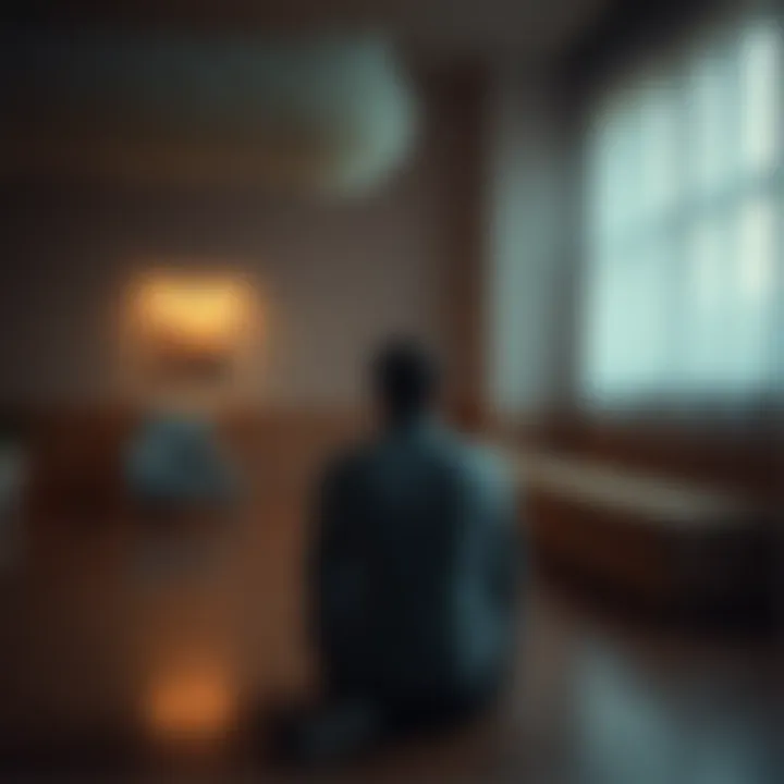 A person reflecting on their thoughts A person sitting alone in a quiet room, deep in thought, symbolizing the internal struggle against gambling addiction.