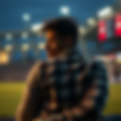 A former gambler sitting alone, expressing sadness and loss after giving up betting, with a sports betting background visible in the distance