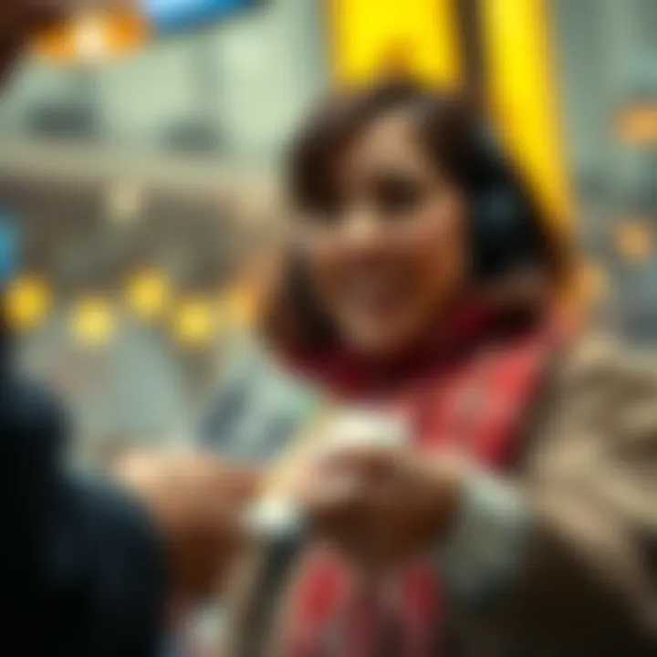 A person happily receiving a refund in cash after a Saturday transaction