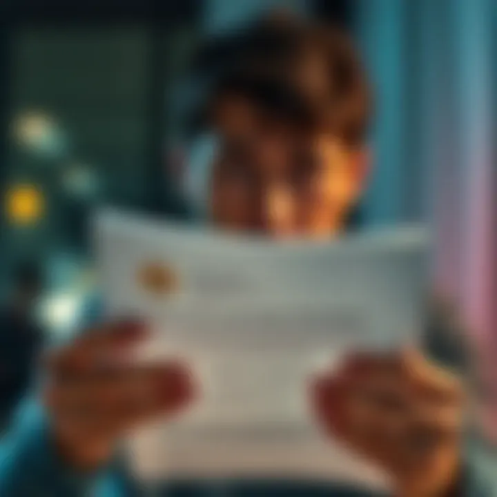 A person looking at a document with a refund request, showing frustration and determination to get their money back.