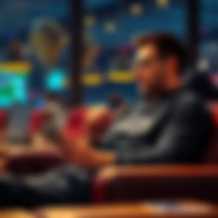 A person sitting comfortably with a phone in hand, looking at betting options with a thoughtful expression after a series of wins.