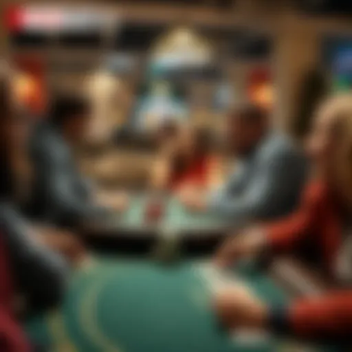 A group of players laughing and chatting at a poker table, creating a fun atmosphere