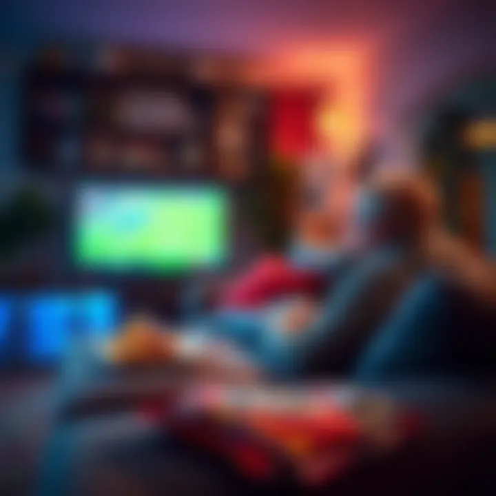 A person sitting comfortably on a couch, watching sports on TV with snacks nearby, enjoying a Parlay betting experience