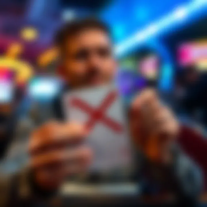 A person looking relieved while holding a card with a crossed-out gambling symbol, symbolizing a fresh start after a gaming loss.