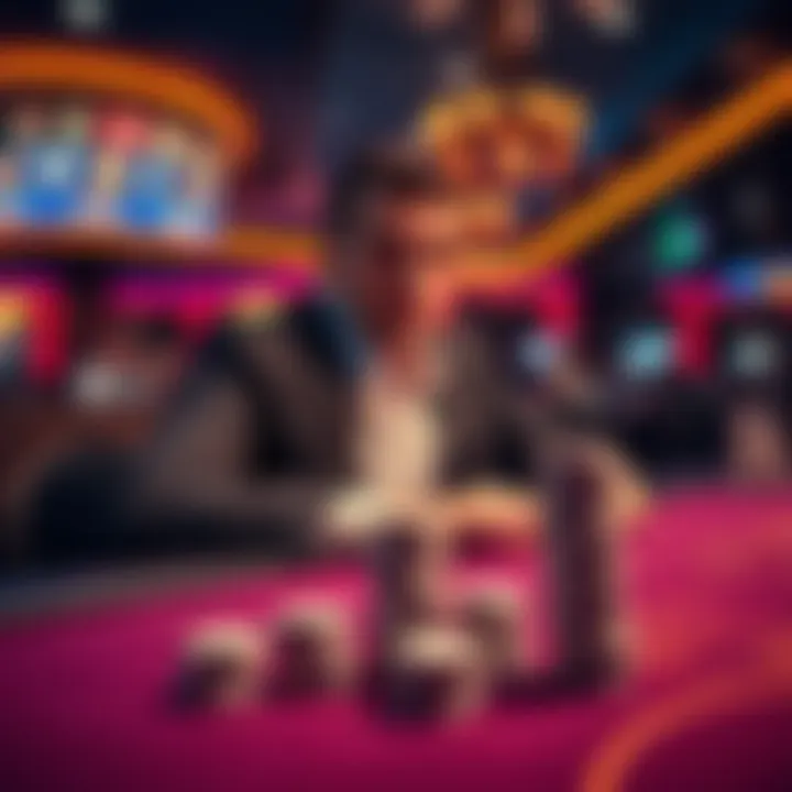 A player at a casino table considering their betting options with chips stacked in front of them.