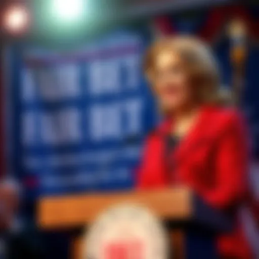 Rep. Dina Titus speaking at a podium about the FAIR BET Act, with a banner in the background highlighting tax deductions for gambling losses.