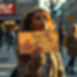 Request for Financial Help A person holding a sign asking for 5 dollars to buy food and pay bills, looking hopeful