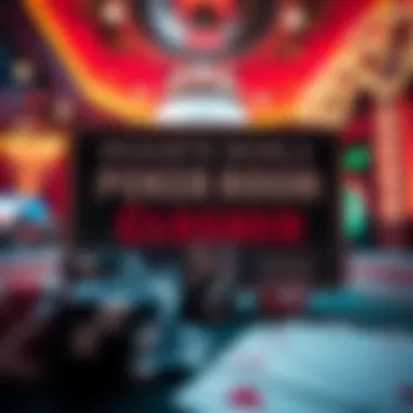 A sign indicating the closure of the poker room at Resorts World Las Vegas, with poker chips and cards in focus.