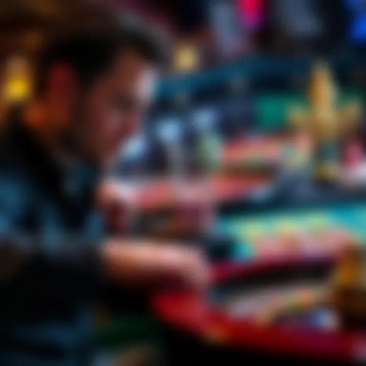 A player focusing on a roulette table and a craps table, looking thoughtful while placing a bet, symbolizing responsible gambling practices.