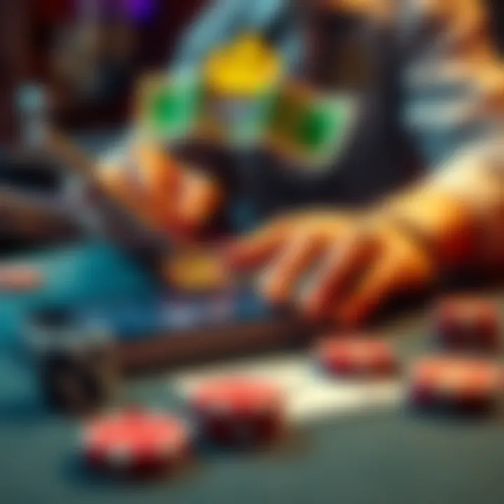 A person setting limits on a gambling app with chips and a card on the table