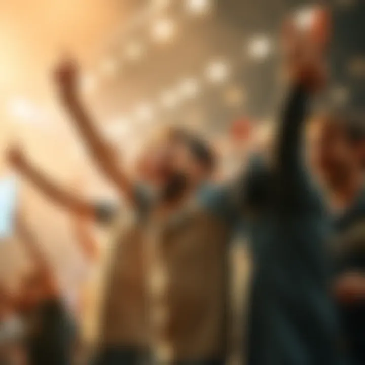 A team celebrating their comeback with excitement and enthusiasm, symbolizing a return to leadership in their industry.