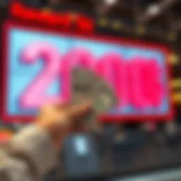 A hand holding five dollars with a large sign showing two hundred dollars in the background, representing a financial reward.
