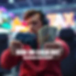 A person holds a game controller in one hand and cash in the other, looking thoughtful about their choice.
