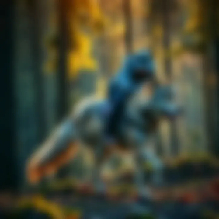 Riding with a wolf A person riding a majestic wolf through a forest, showcasing the bond between humans and wolves.