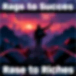 Illustration of a person overcoming obstacles to achieve success, symbolizing a journey from poverty to wealth in Limbo style