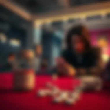 Risks of Aripiprazole and Gambling A person sitting at a gambling table, looking worried while holding cards. A bottle of Aripiprazole pills is visible in the foreground, symbolizing the medication's impact on gambling behavior.