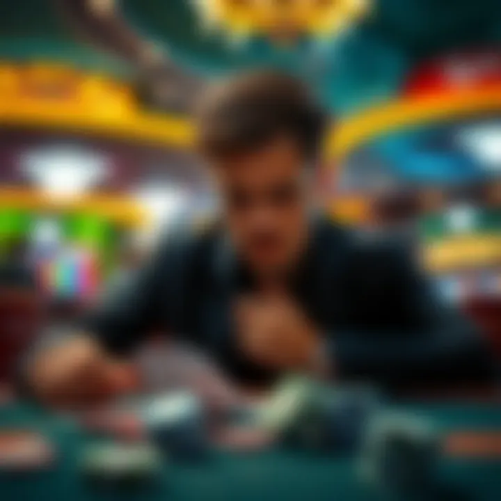 A person contemplating a risky gambling bet at a casino table with chips and cards in view.