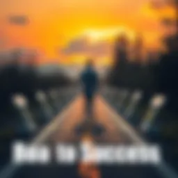 Road to Success A person walking confidently along a path lined with goals and achievements, symbolizing a journey towards success.