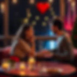 A couple sitting at a cozy table for two, sharing a candlelight dinner with smiles and affection.