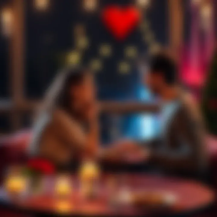 A couple sitting at a cozy table for two, sharing a candlelight dinner with smiles and affection.