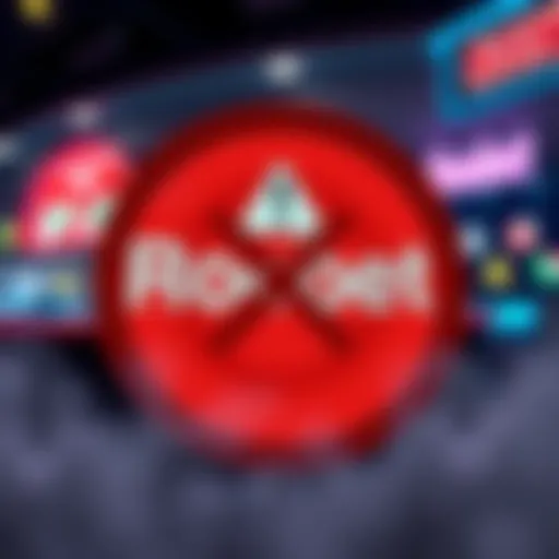 A red warning sign with the Roobet logo and a crossed-out symbol, highlighting concerns about fraud in online gambling.