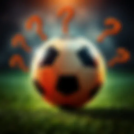 A soccer ball with question marks around it, representing uncertainty about the 0.5 goals rule in Roobet.